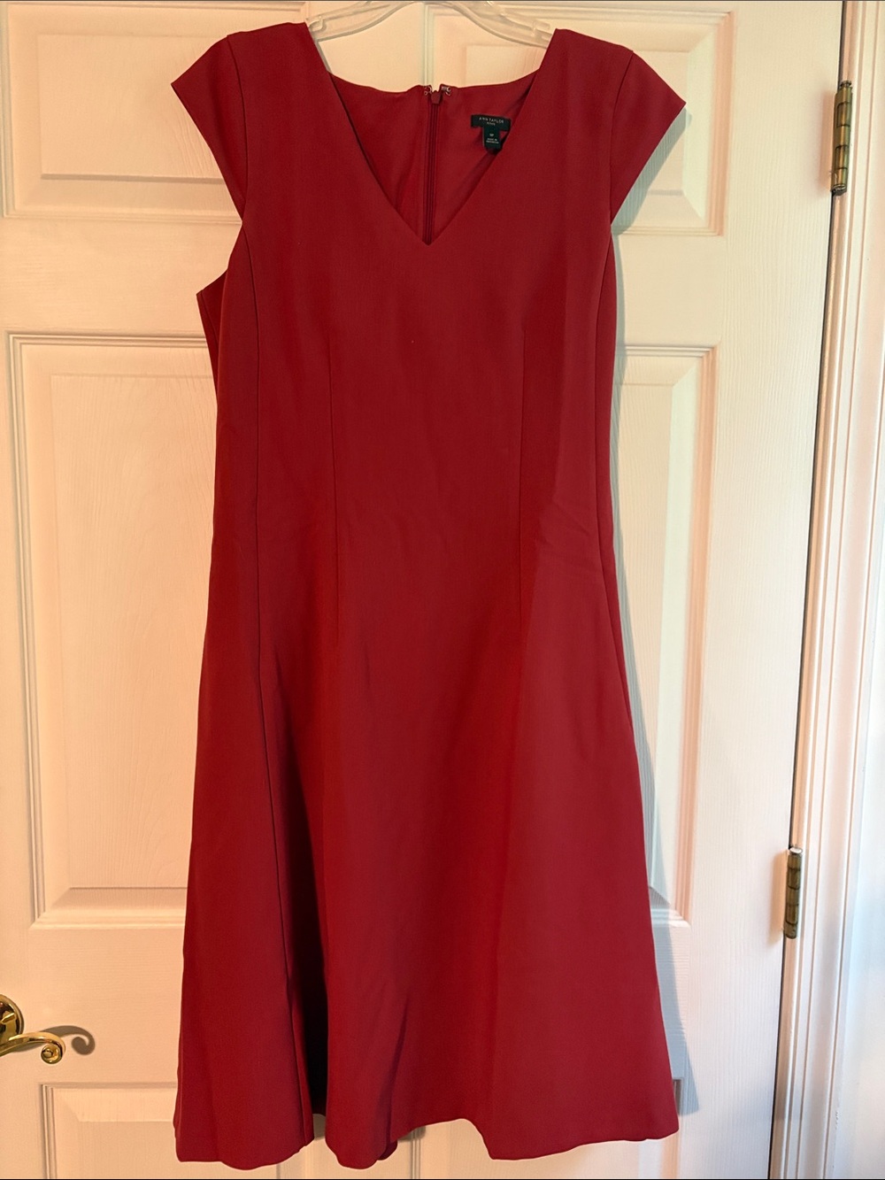 LOFT V-Neck Cap Sleeve Midi Dress in Deep Red